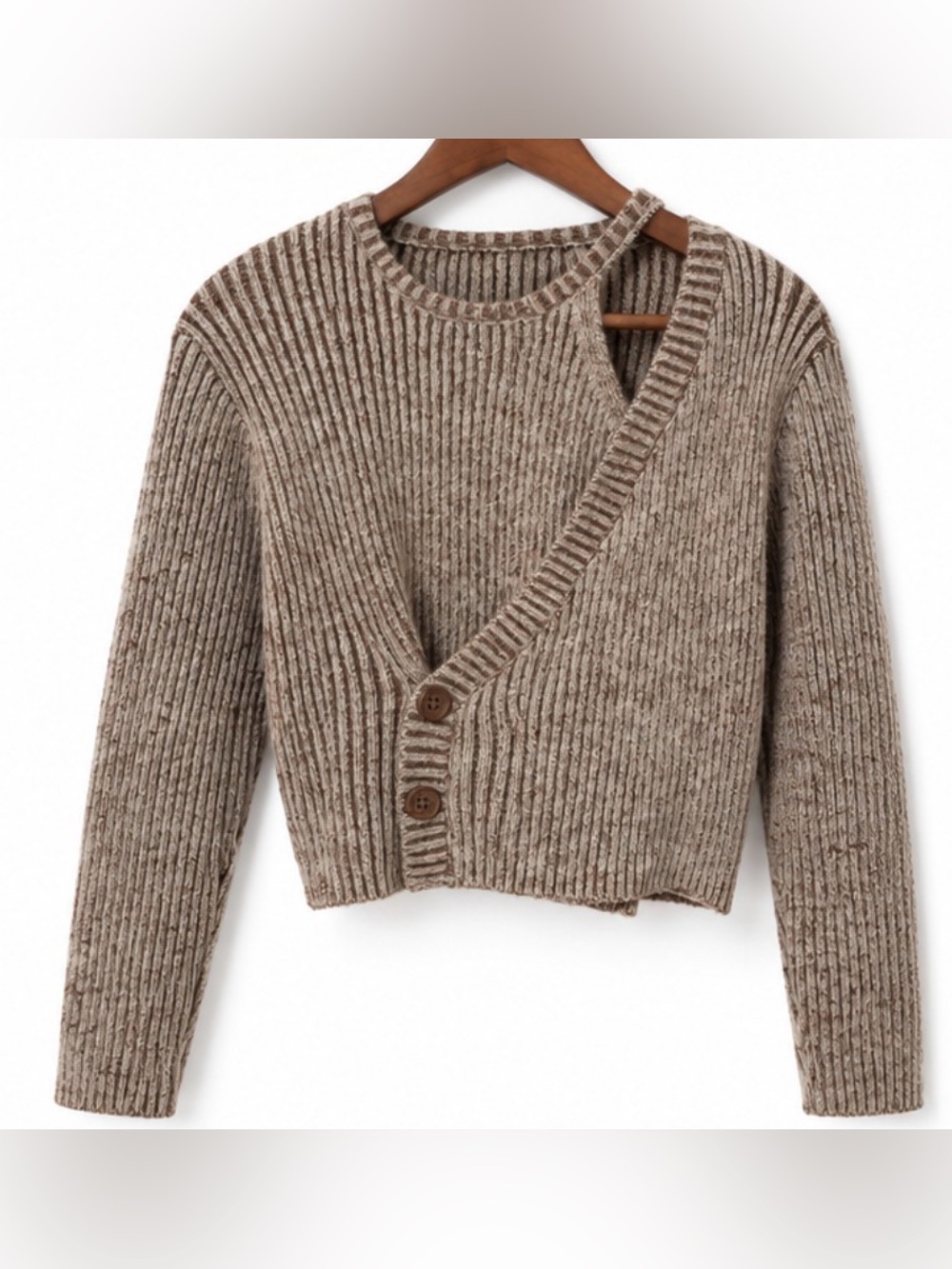 Women’s Ribbed Button-Front Sweater Cardigan - Taupe